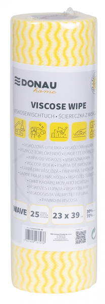 Ścierka DONAU HOME, z wiskozą 70%, rolka, fala, 23x39cm, 25 listków, żółta