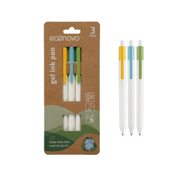 Długopis automatyczny żelowy ECONOVO, szybkoschnący tusz, 0,5mm, 3 szt., mix kolorów