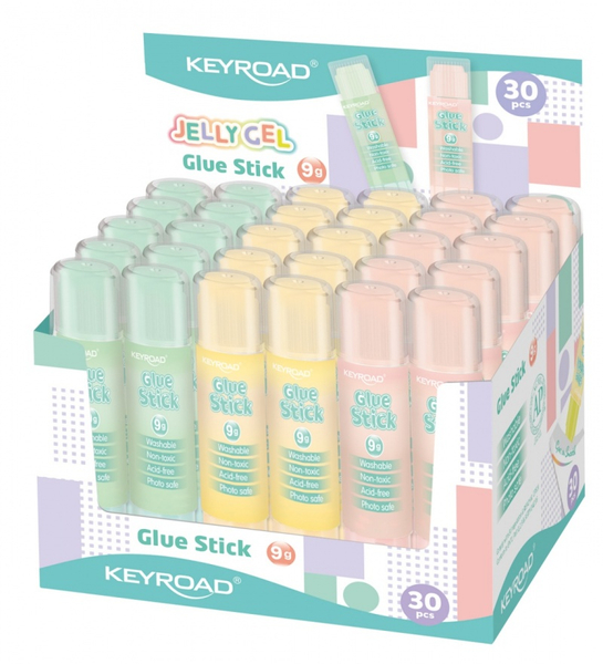 Klej w sztyfcie KEYROAD Jelly Gel, przezroczysty, 9g, display, mix kolorów