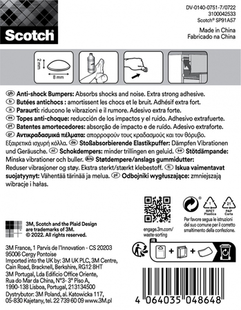 Odbojniki wygłuszające SCOTCH, samoprzylepne, okrągłe, 8mm, 16 szt., przezroczyste