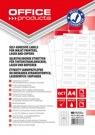 Etykiety OFFICE PRODUCTS, 52,5x29,7mm, białe, 100 ark.