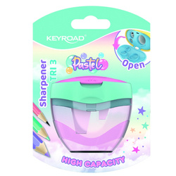 Temperówka plastikowa KEYROAD, pastel, potrójna, z pojemnikiem, blister, mix kolorów