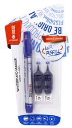 Marker do tablic suchościeralnych MEMOBE + 2 ampułki z zapasowym tuszem, okrągła końcówka, kolor niebieski