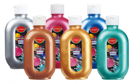 Farba plakatowa KEYROAD, 300ml, butelka, 6 szt., mix kolorów metalicznych