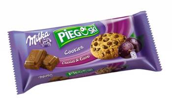 Ciastka Pieguski MILKA, 135 g, czekoladowe z rodzynkami