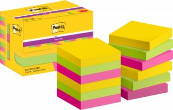 Karteczki samoprzylepne POST-IT® Super Sticky, 47,6x47,6mm, 12x90 kart., paleta Carnival