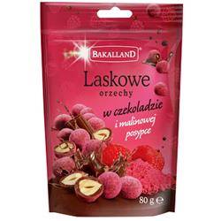 Orzechy laskowe w czekoladzie i malinowej posypce, Bakalland, 80gr