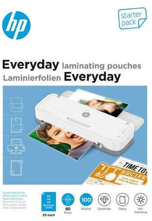 Folie laminacyjne HP EVERYDAY, 25 x (A4, A5, A6, B-Card), 80 mic, 100 szt., przezroczyste/połysk