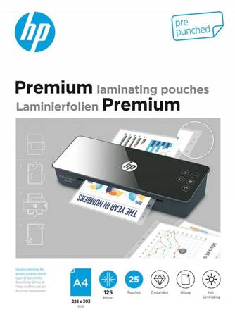 Folie laminacyjne HP PREMIUM A4, dziurkowanie, 125 mic, 25 szt., przezroczyste/połysk