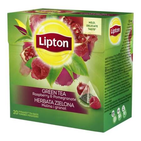 Herbata LIPTON, piramidki, 20 torebek, zielona, malina i granat