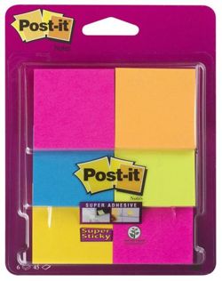 Karteczki samoprzylepne POST-IT® Super Sticky (6916S-YPOB), 47,6x47,6mm, 6x45 kart., mix kolorów