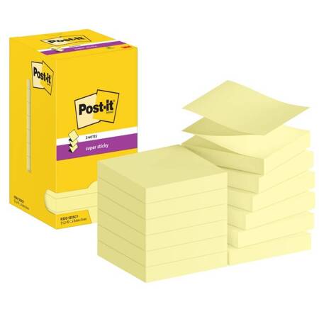 Karteczki samoprzylepne POST-IT® Super sticky Z-Notes (R330-12SS-CY), 76x76mm, 12x90 kart., żółte