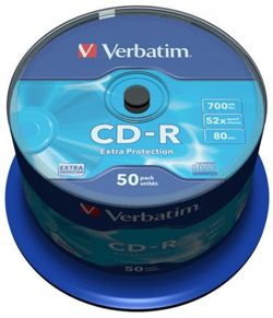Płyta CD-R VERBATIM, 700MB, prędkość 52x, cake, 50szt., ekstra ochrona