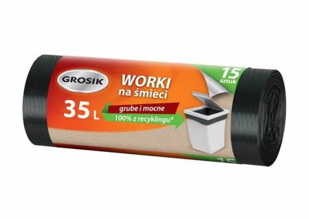 Worki na śmieci GROSIK, LDPE, 35l, 15 szt., czarne